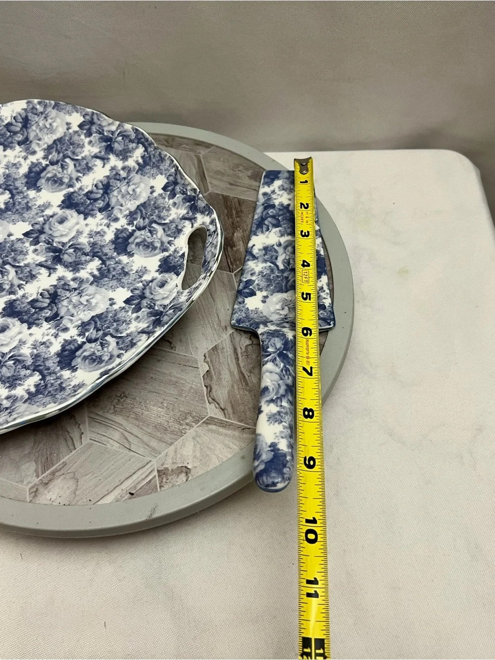 Olde World Collection Blue White Floral Ceramic Cake Plate Server Set New Box